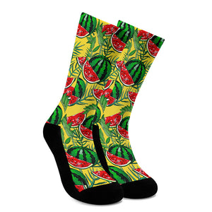 Leaf Watermelon Pieces Pattern Print Crew Socks