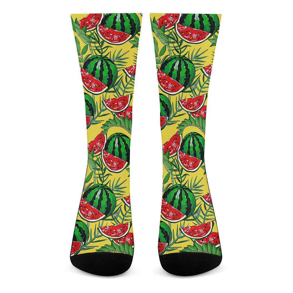 Leaf Watermelon Pieces Pattern Print Crew Socks