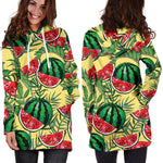 Leaf Watermelon Pieces Pattern Print Hoodie Dress GearFrost