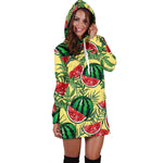 Leaf Watermelon Pieces Pattern Print Hoodie Dress GearFrost