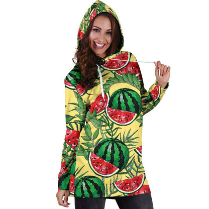 Leaf Watermelon Pieces Pattern Print Hoodie Dress GearFrost
