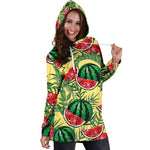 Leaf Watermelon Pieces Pattern Print Hoodie Dress GearFrost