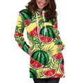 Leaf Watermelon Pieces Pattern Print Pullover Hoodie Dress