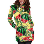 Leaf Watermelon Pieces Pattern Print Hoodie Dress GearFrost