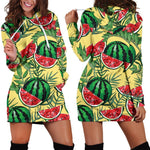 Leaf Watermelon Pieces Pattern Print Hoodie Dress GearFrost