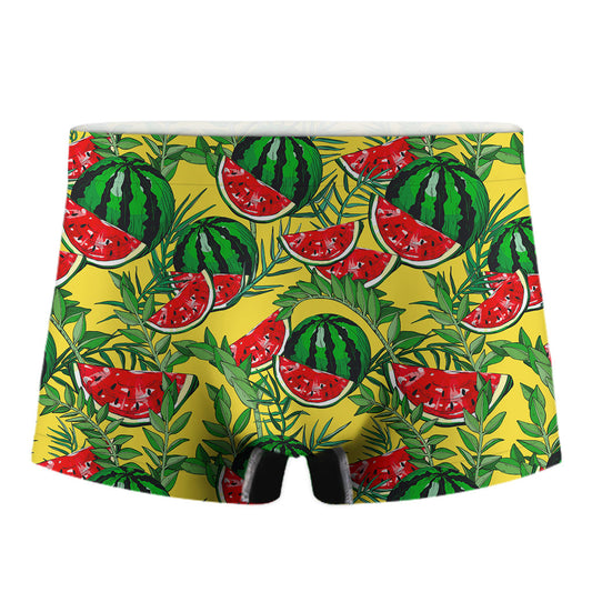 Leaf Watermelon Pieces Pattern Print Men's Boxer Briefs