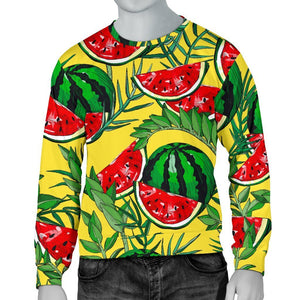 Leaf Watermelon Pieces Pattern Print Men's Crewneck Sweatshirt GearFrost