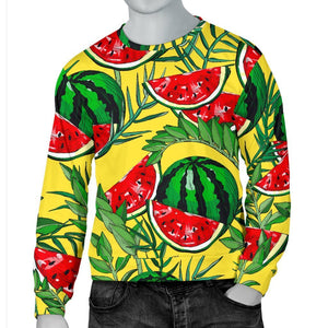 Leaf Watermelon Pieces Pattern Print Men's Crewneck Sweatshirt GearFrost