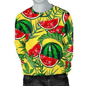 Leaf Watermelon Pieces Pattern Print Men's Crewneck Sweatshirt GearFrost