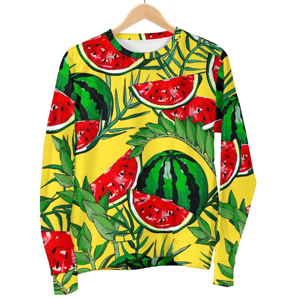 Leaf Watermelon Pieces Pattern Print Men's Crewneck Sweatshirt GearFrost