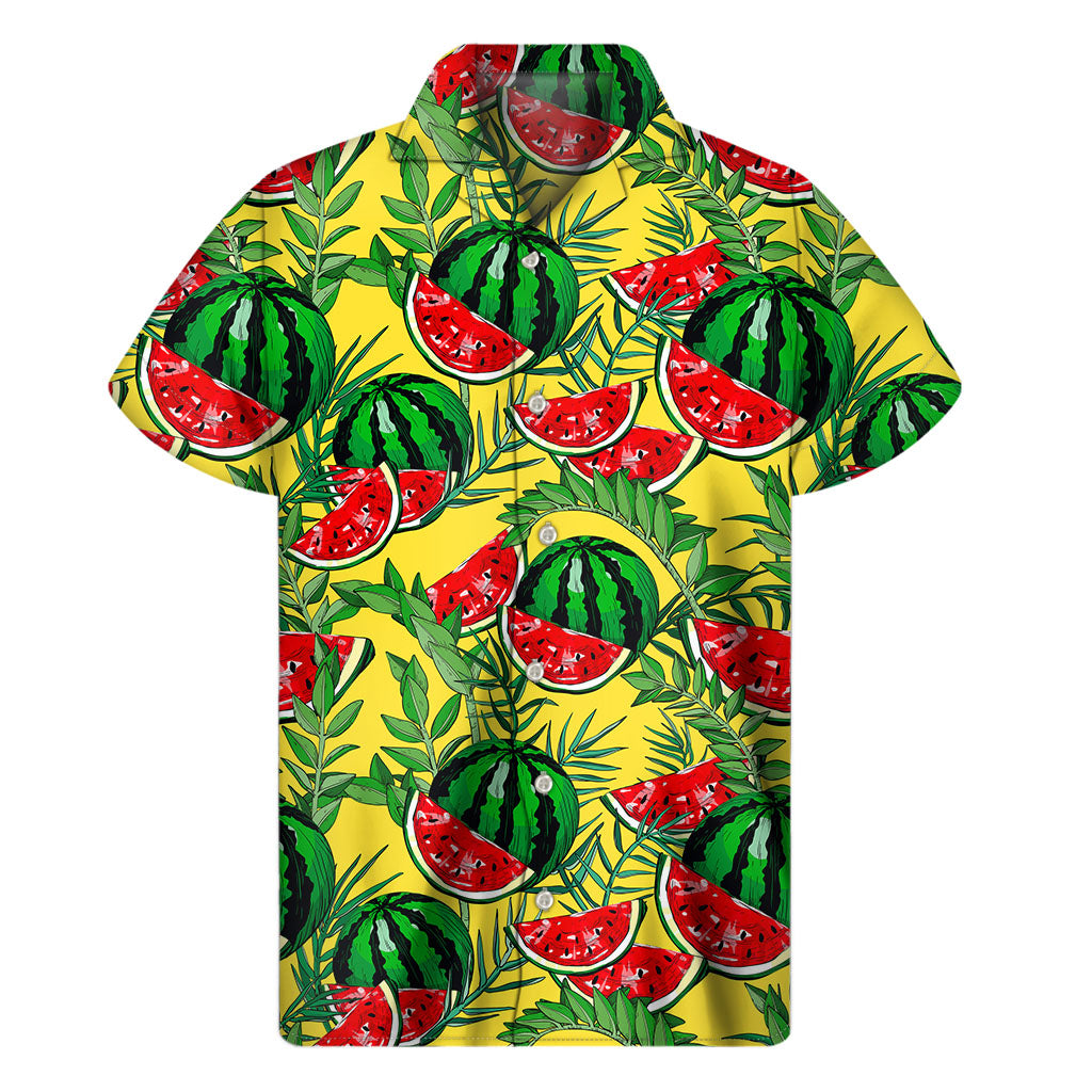 Leaf Watermelon Pieces Pattern Print Men's Short Sleeve Shirt
