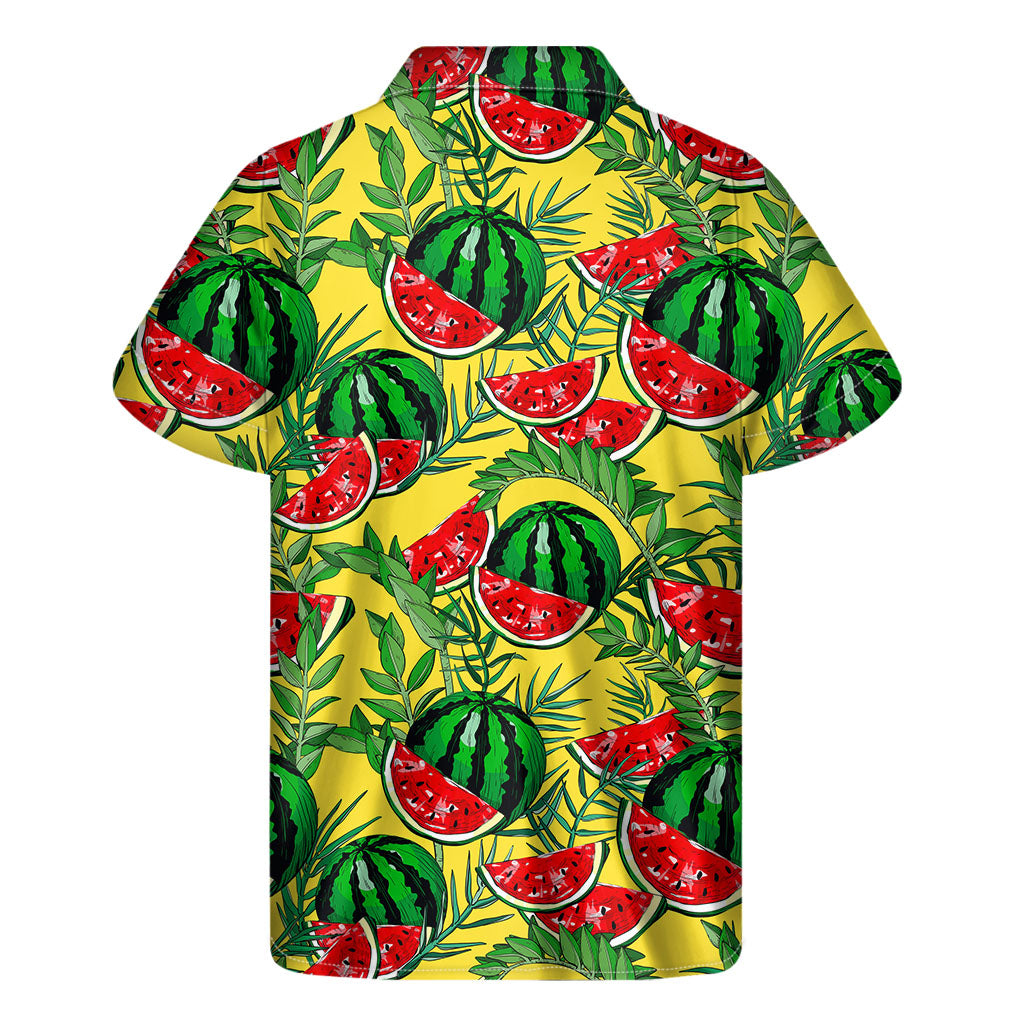 Leaf Watermelon Pieces Pattern Print Men's Short Sleeve Shirt