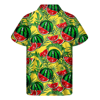 Leaf Watermelon Pieces Pattern Print Men's Short Sleeve Shirt