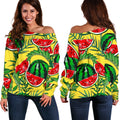 Leaf Watermelon Pieces Pattern Print Off The Shoulder Sweatshirt