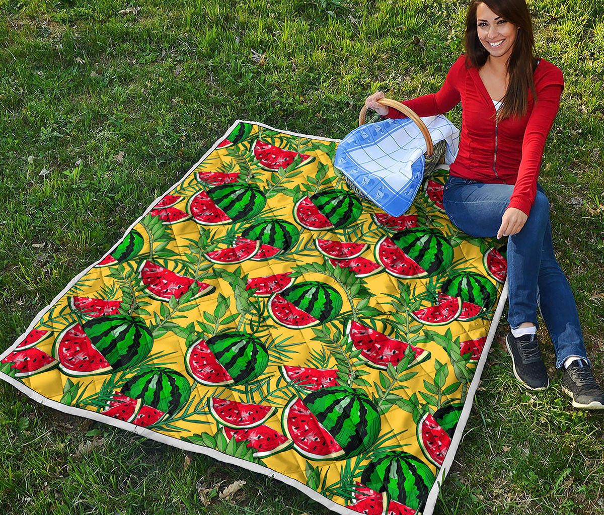 Leaf Watermelon Pieces Pattern Print Quilt