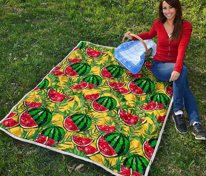 Leaf Watermelon Pieces Pattern Print Quilt