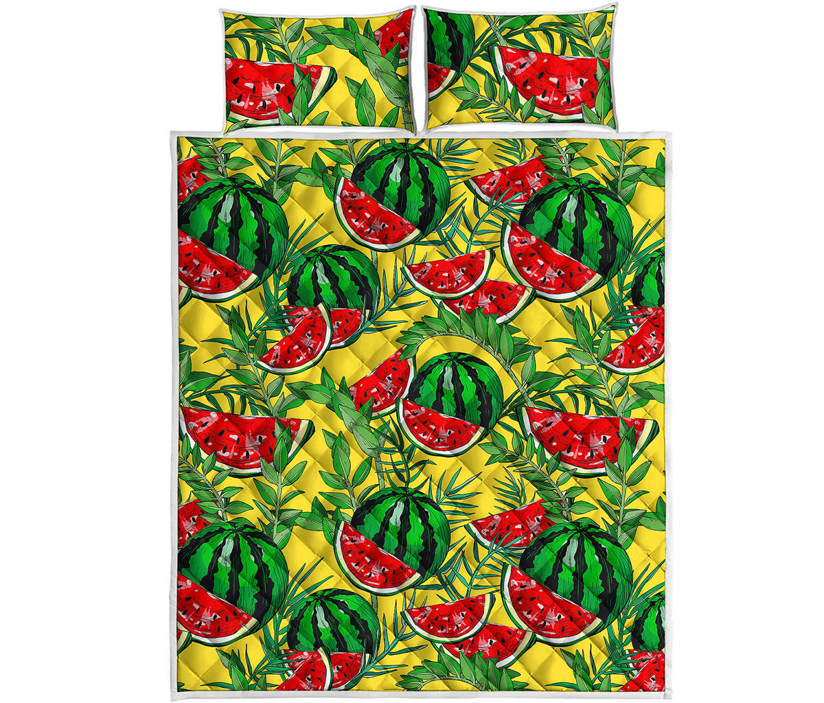 Leaf Watermelon Pieces Pattern Print Quilt Bed Set