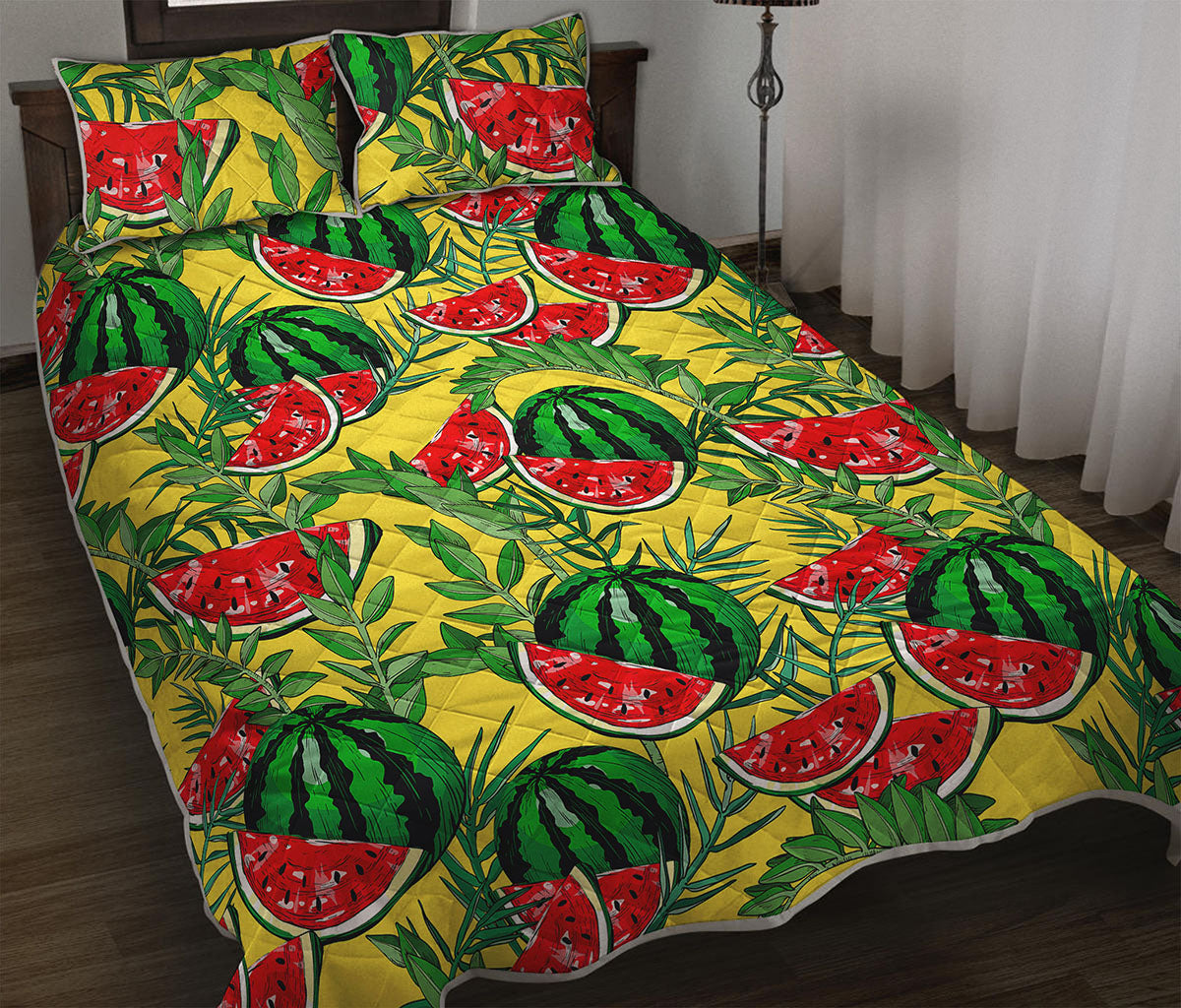 Leaf Watermelon Pieces Pattern Print Quilt Bed Set