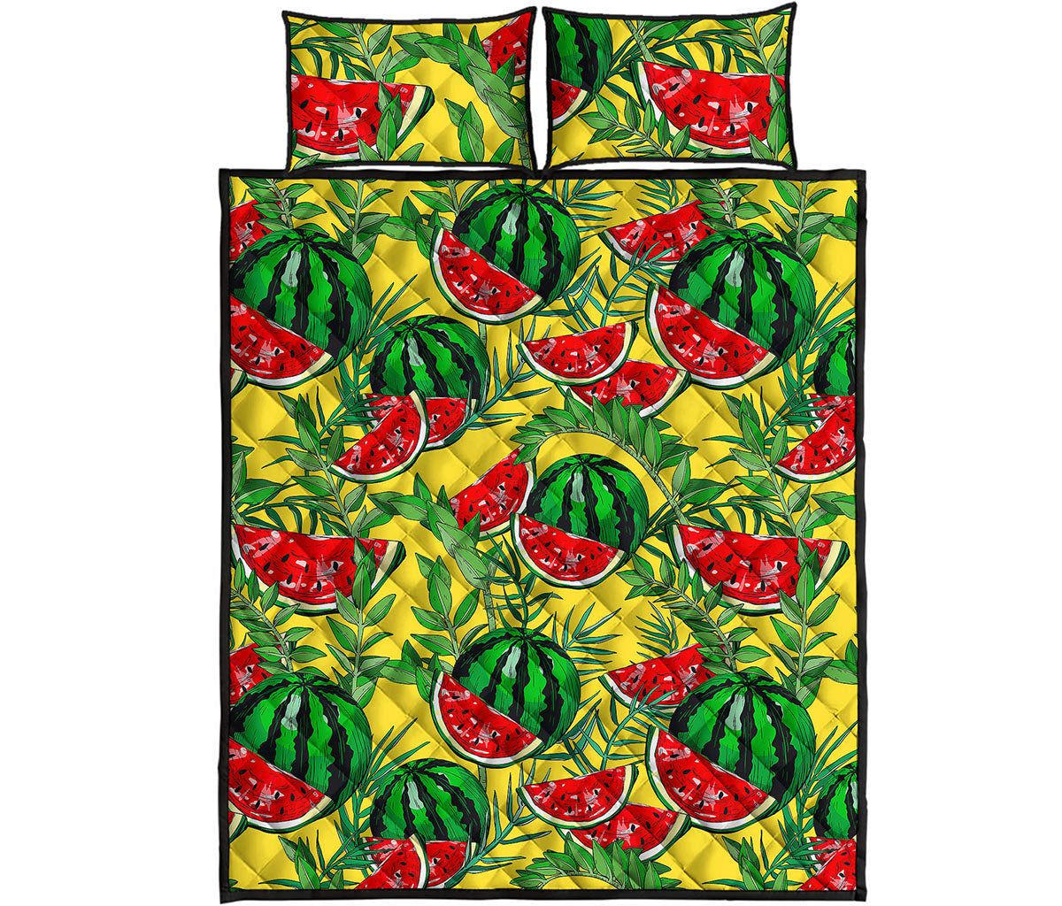 Leaf Watermelon Pieces Pattern Print Quilt Bed Set