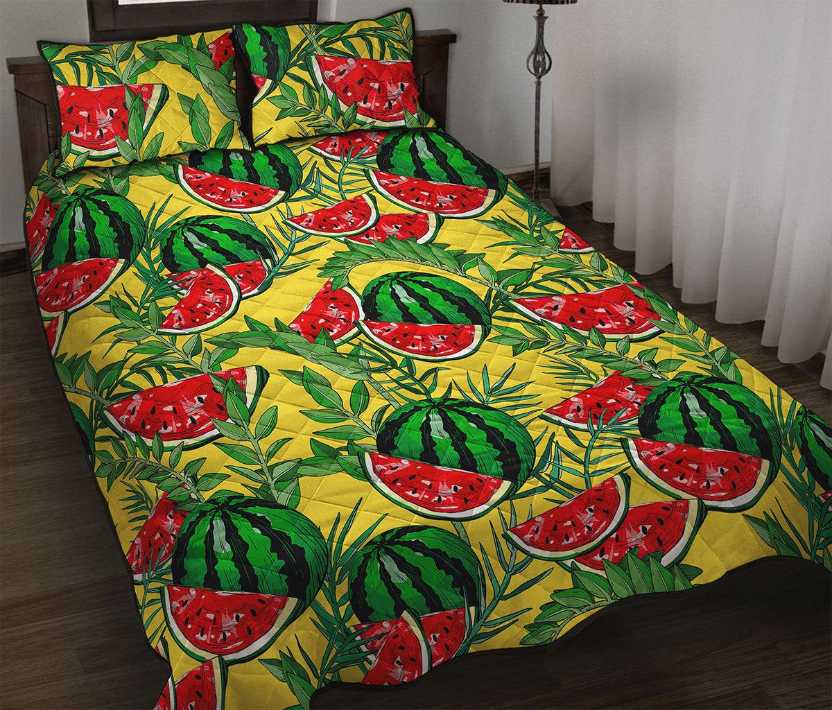 Leaf Watermelon Pieces Pattern Print Quilt Bed Set