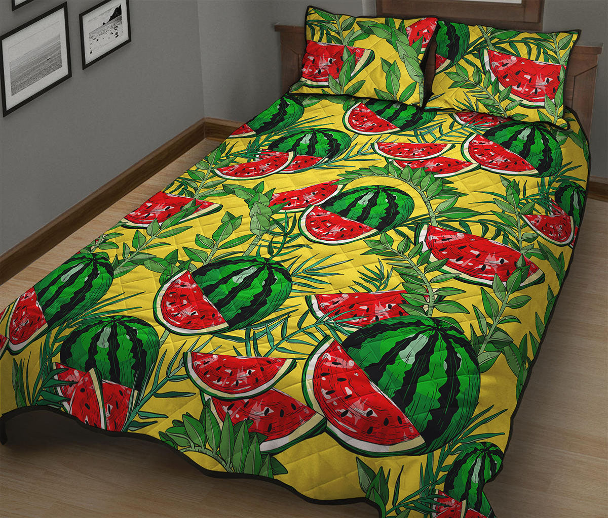 Leaf Watermelon Pieces Pattern Print Quilt Bed Set