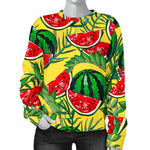 Leaf Watermelon Pieces Pattern Print Women's Crewneck Sweatshirt GearFrost