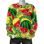 Leaf Watermelon Pieces Pattern Print Women's Crewneck Sweatshirt GearFrost