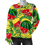 Leaf Watermelon Pieces Pattern Print Women's Crewneck Sweatshirt GearFrost