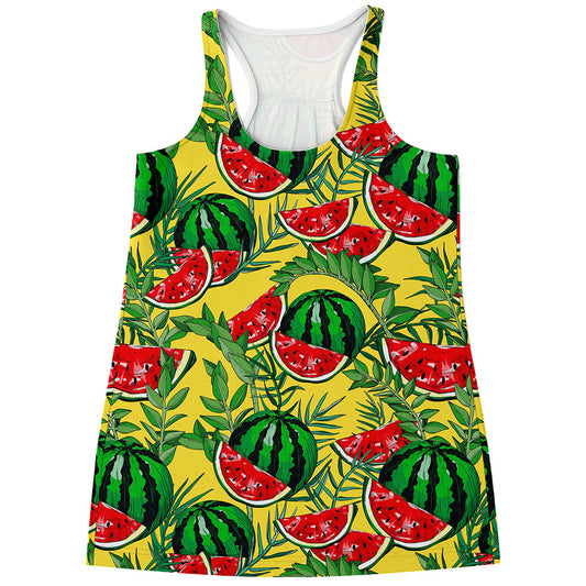 Leaf Watermelon Pieces Pattern Print Women's Racerback Tank Top