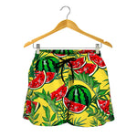 Leaf Watermelon Pieces Pattern Print Women's Shorts