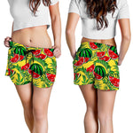 Leaf Watermelon Pieces Pattern Print Women's Shorts
