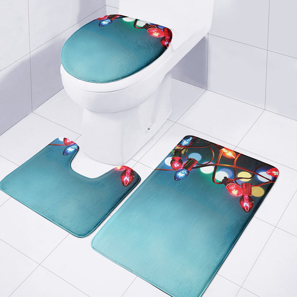 LED Christmas String Lights Print 3 Piece Bath Mat Set