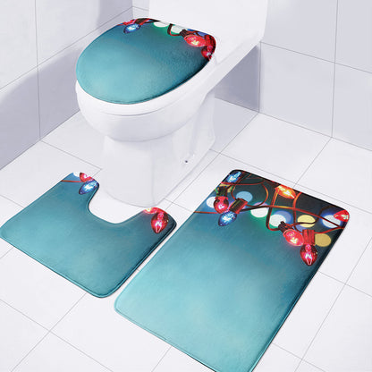 LED Christmas String Lights Print 3 Piece Bath Mat Set