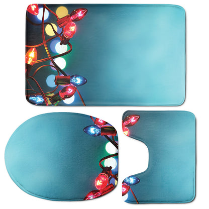 LED Christmas String Lights Print 3 Piece Bath Mat Set