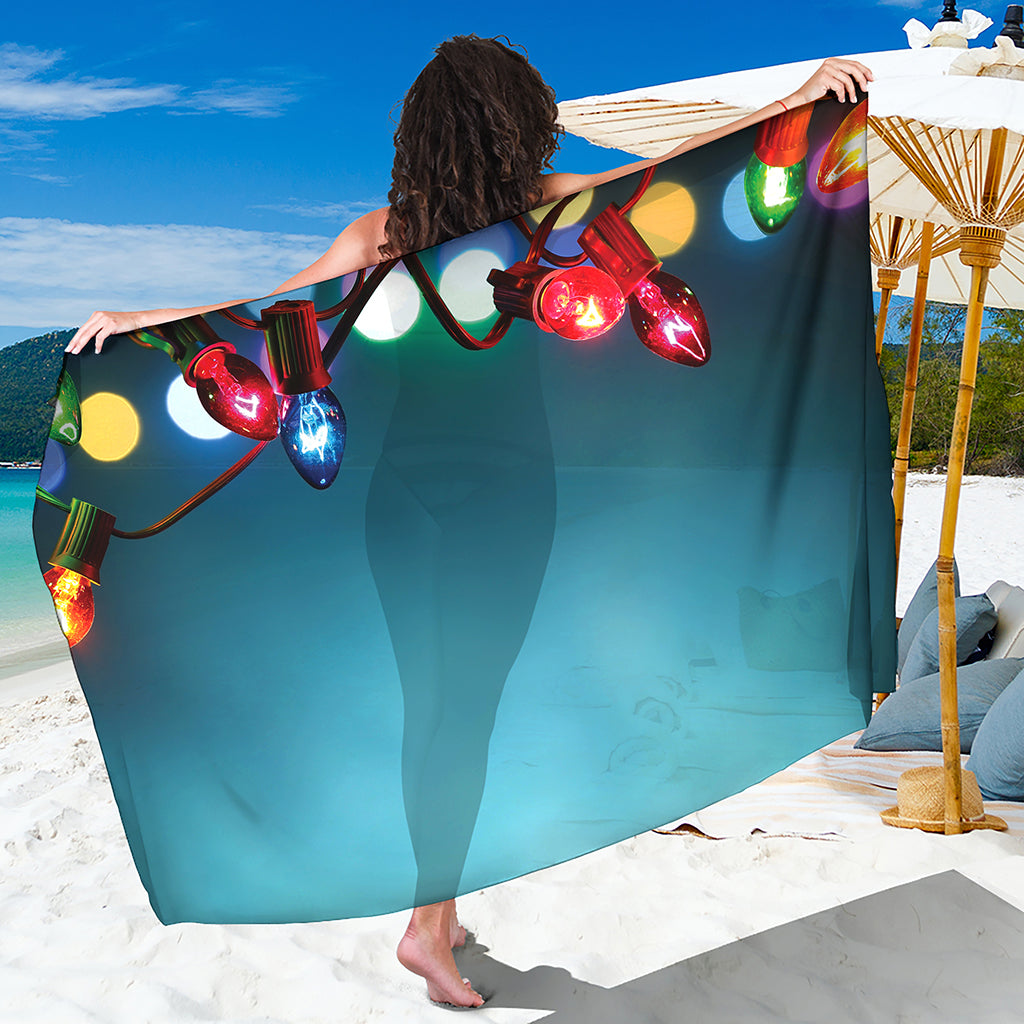 LED Christmas String Lights Print Beach Sarong Wrap