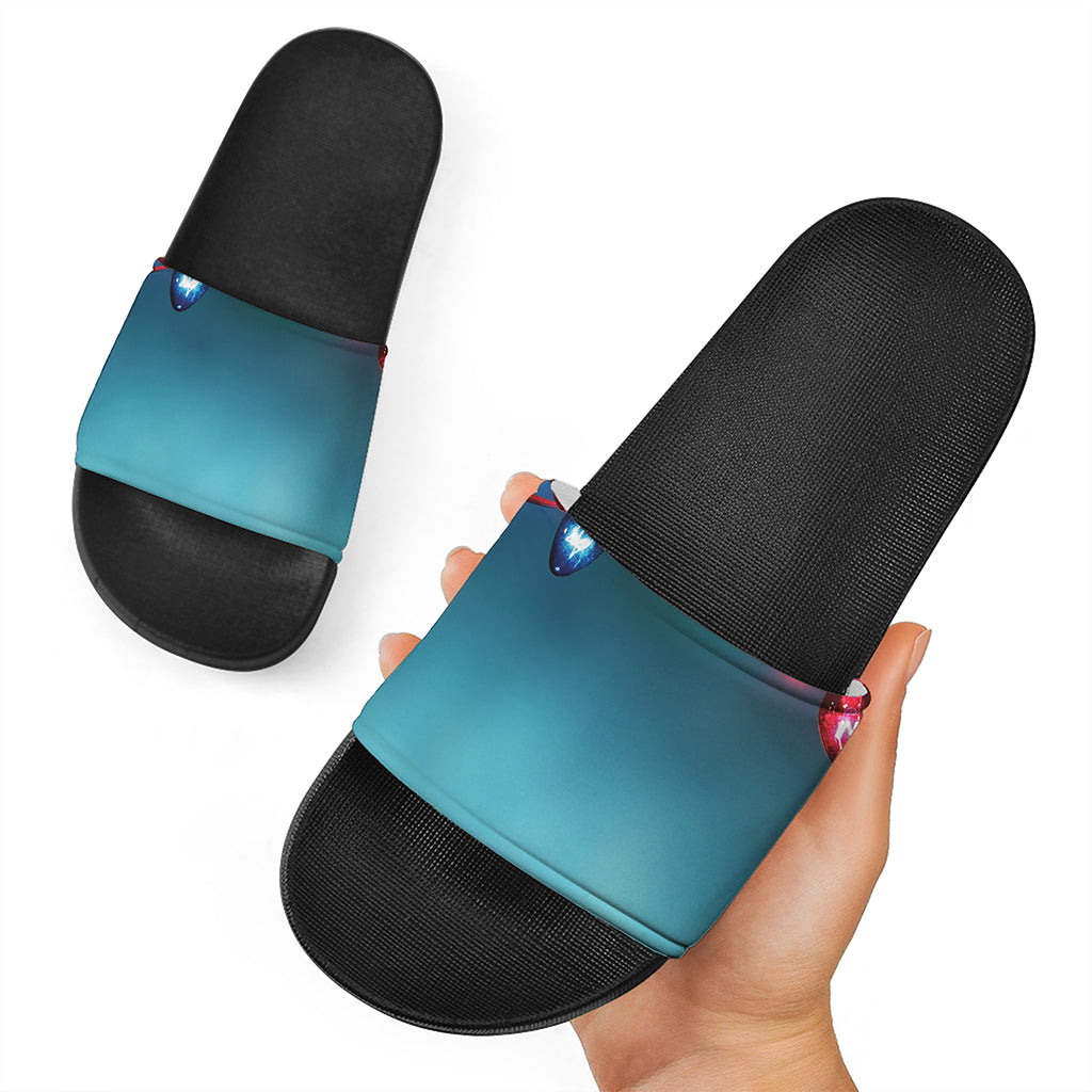 LED Christmas String Lights Print Black Slide Sandals