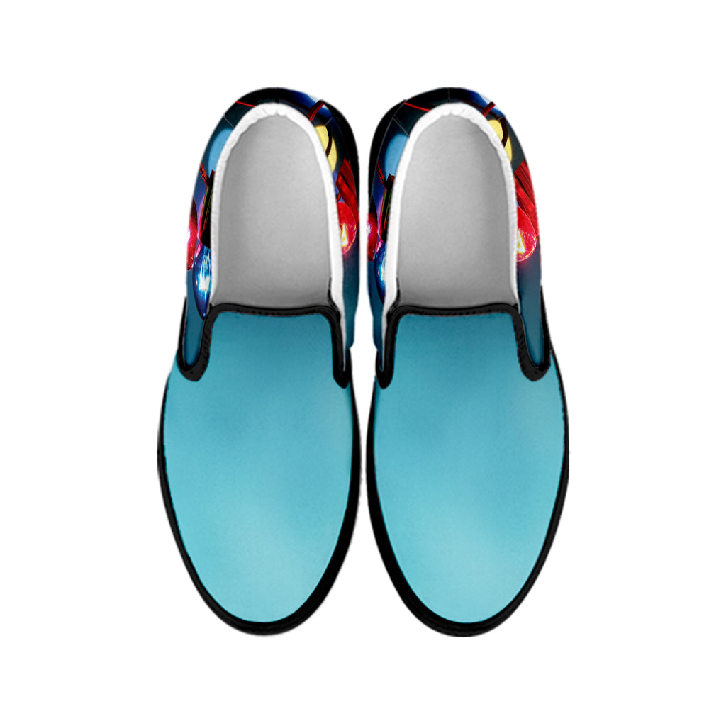 LED Christmas String Lights Print Black Slip On Shoes
