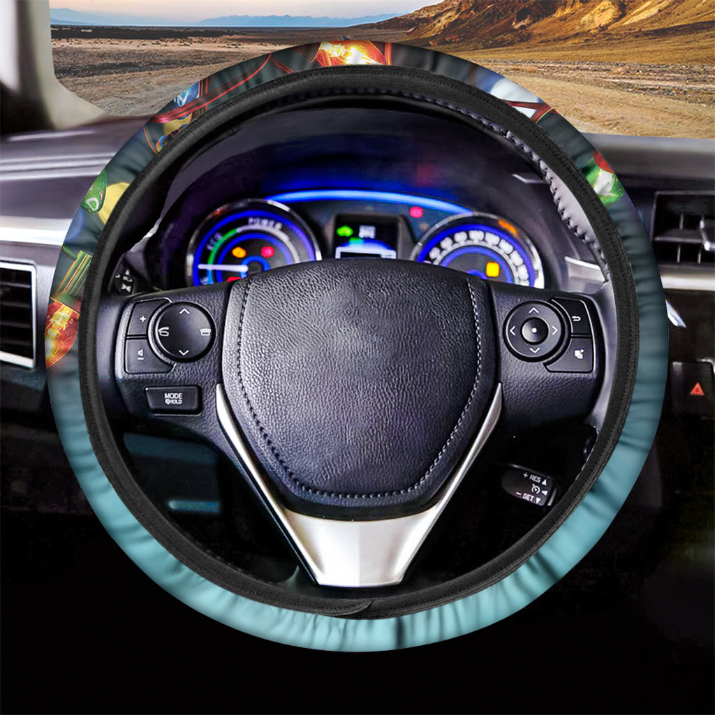 LED Christmas String Lights Print Car Steering Wheel Cover