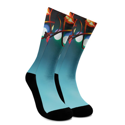 LED Christmas String Lights Print Crew Socks