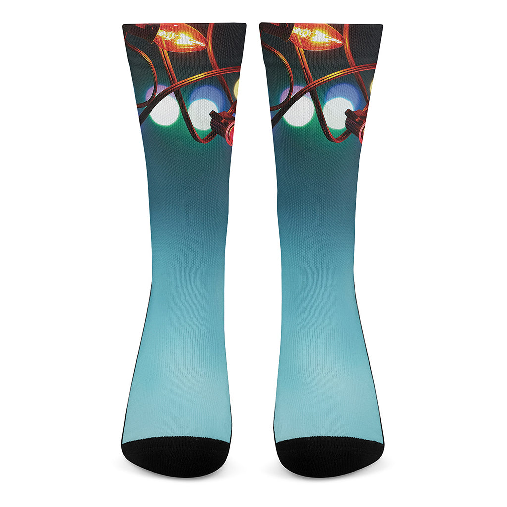 LED Christmas String Lights Print Crew Socks