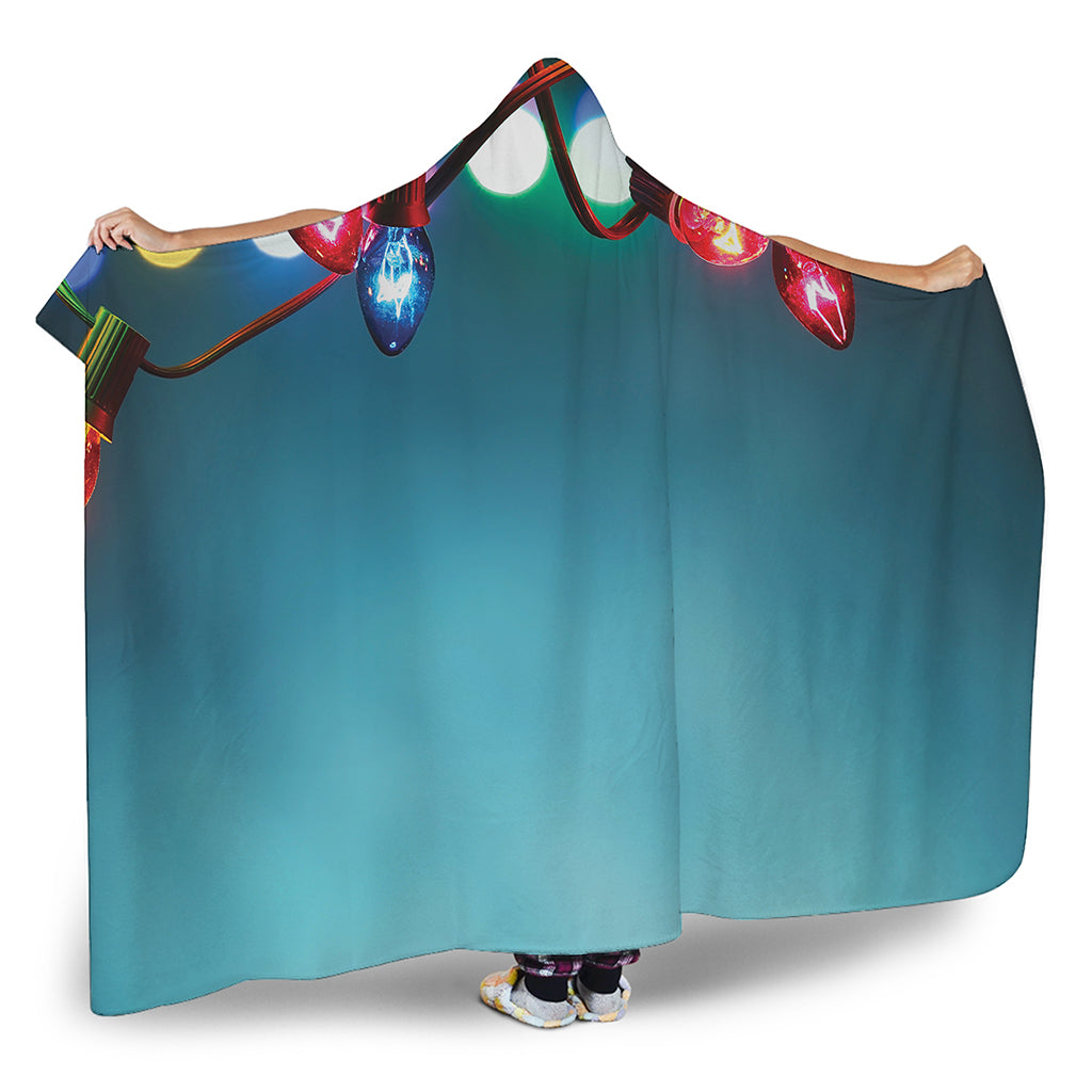 LED Christmas String Lights Print Hooded Blanket
