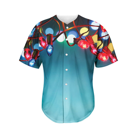 LED Christmas String Lights Print Men's Baseball Jersey