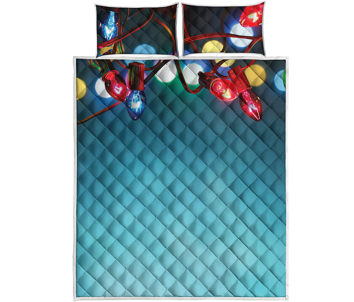 LED Christmas String Lights Print Quilt Bed Set
