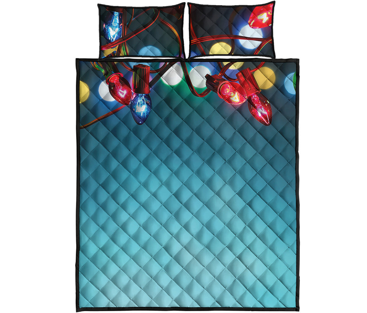 LED Christmas String Lights Print Quilt Bed Set