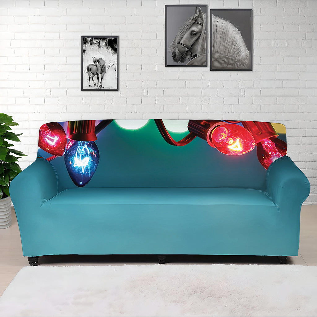 LED Christmas String Lights Print Sofa Cover