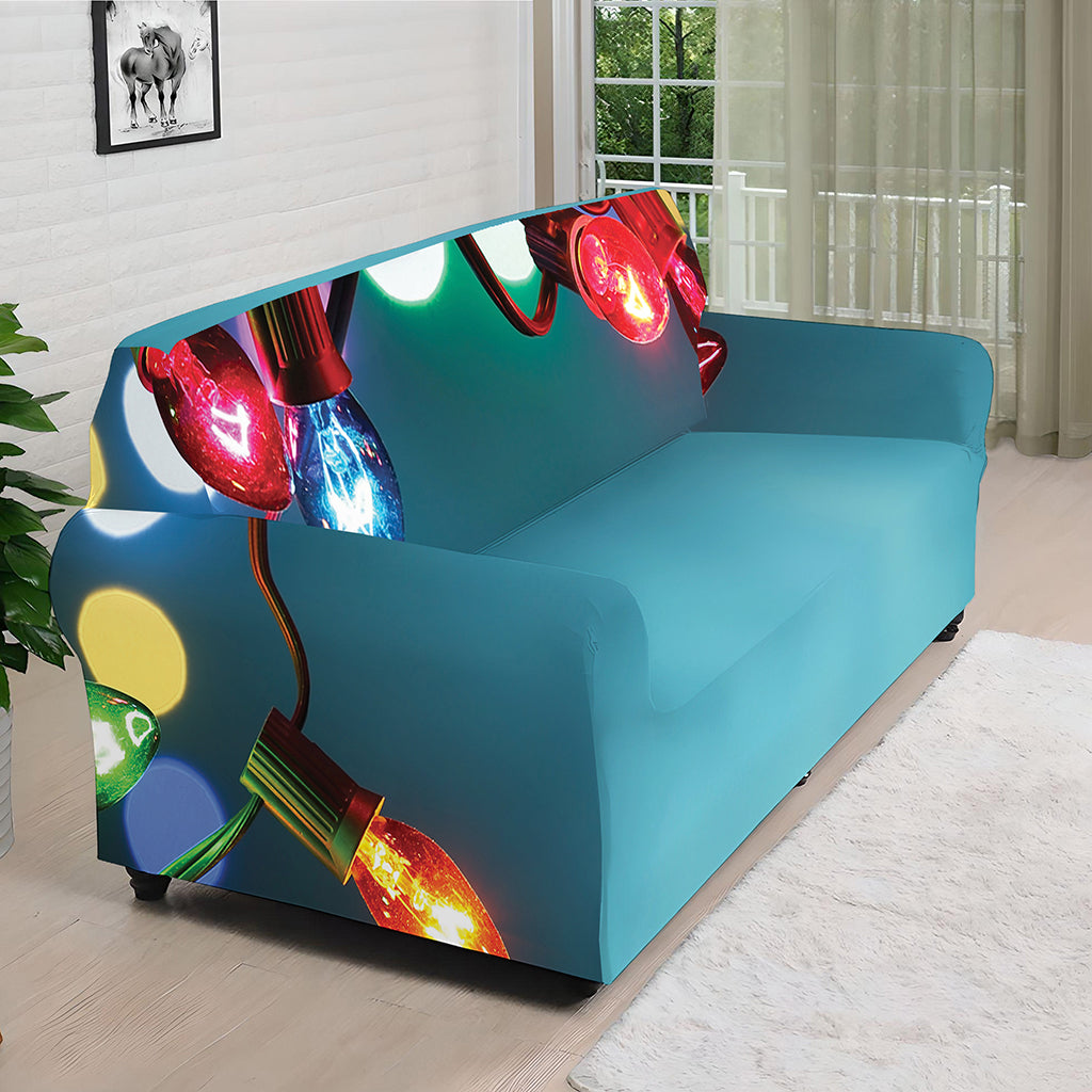 LED Christmas String Lights Print Sofa Cover