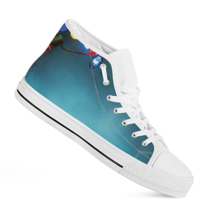LED Christmas String Lights Print White High Top Shoes