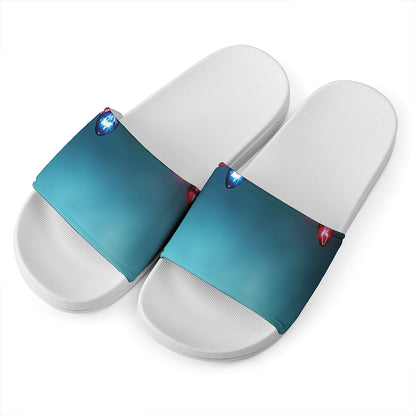 LED Christmas String Lights Print White Slide Sandals