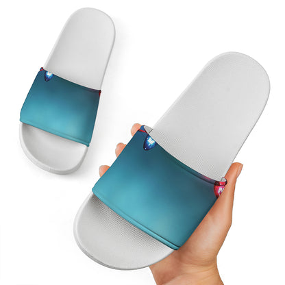 LED Christmas String Lights Print White Slide Sandals