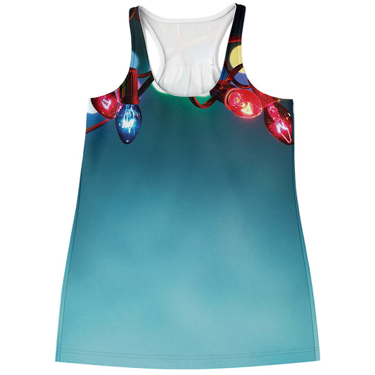 LED Christmas String Lights Print Women's Racerback Tank Top